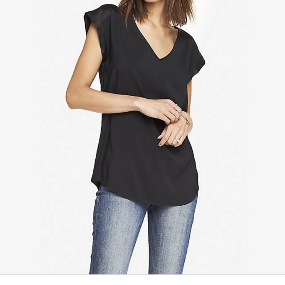 Express silky vneck rolled sleeve